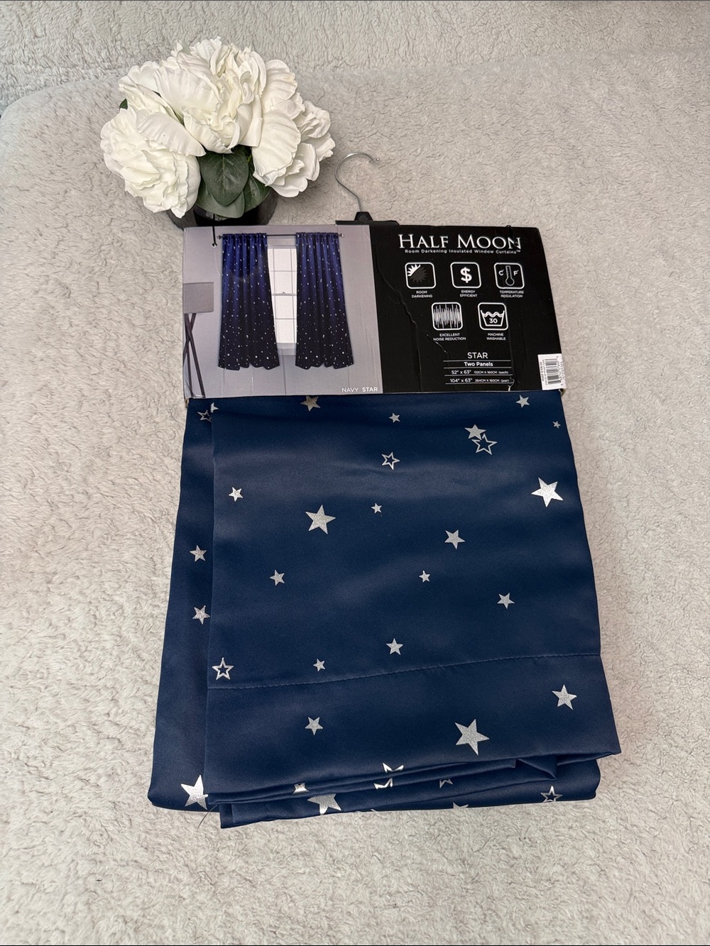 Half Moon Navy Star Blackout Curtain Panel